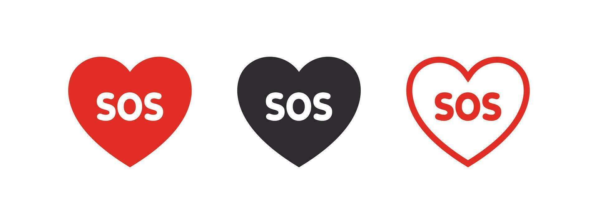 SOS emergência ícones. SOS sinais dentro a Formato do corações Socorro serviço placa. vetor escalável gráficos