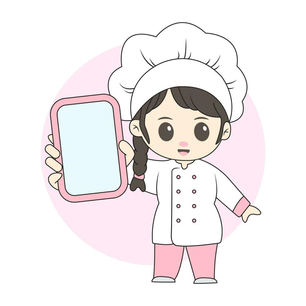 fêmea chefe de cozinha chibi personagem vetor