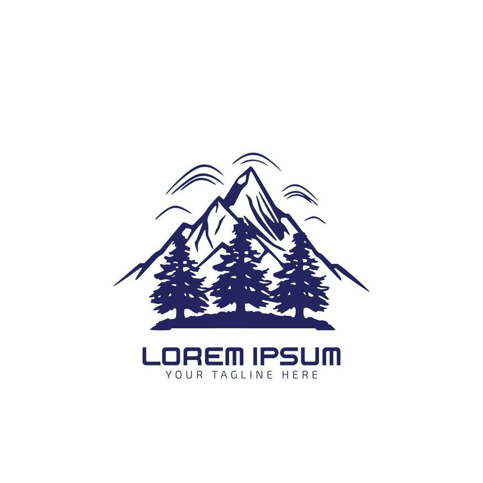 montanha logotipo com pinho árvore, vetor ilustração, ícone, projeto, modelo, azul em branco fundo