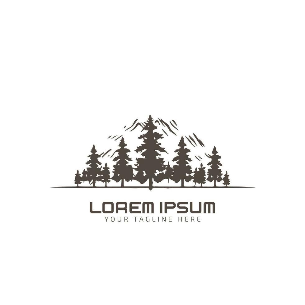 simples pinho árvore vetor logotipo ícone dentro uma moderno estilo. com montanha em branco fundo