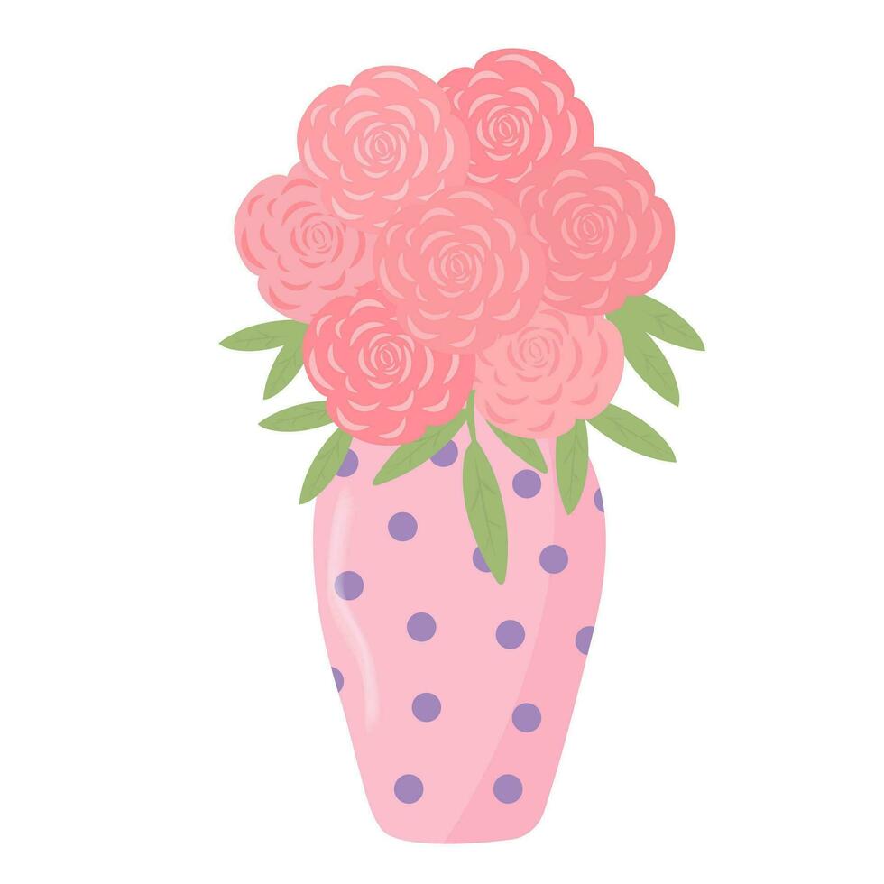 vaso com Rosa rosas. ainda vida cartão postal. desenho animado plano ilustração. vetor