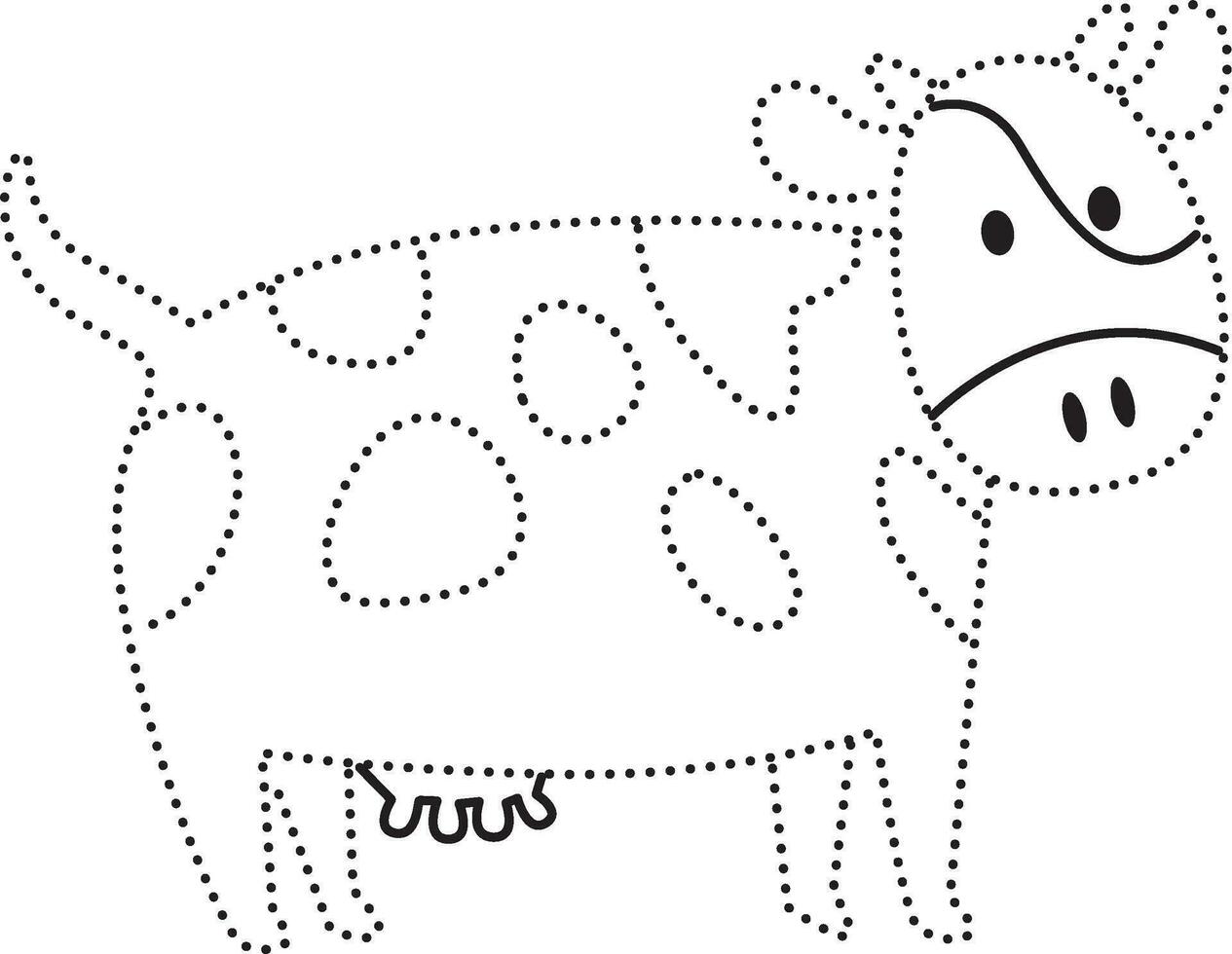 vaca animal pontilhado linha prática desenhar desenho animado rabisco kawaii animê coloração página fofa ilustração desenhando grampo arte personagem chibi mangá quadrinho vetor