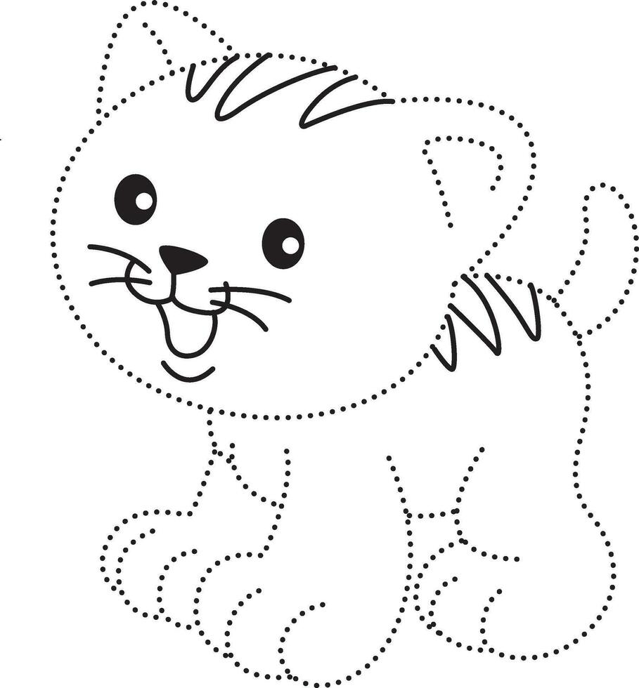 gato pontilhado linha prática desenhar desenho animado rabisco kawaii animê coloração página fofa ilustração desenhando grampo arte personagem chibi mangá quadrinho vetor