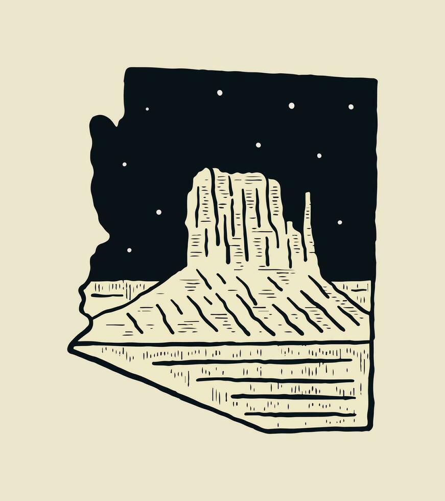 noite do monumento vale Arizona deserto vintage vetor para crachá , adesivo, gráfico, arte camiseta Projeto