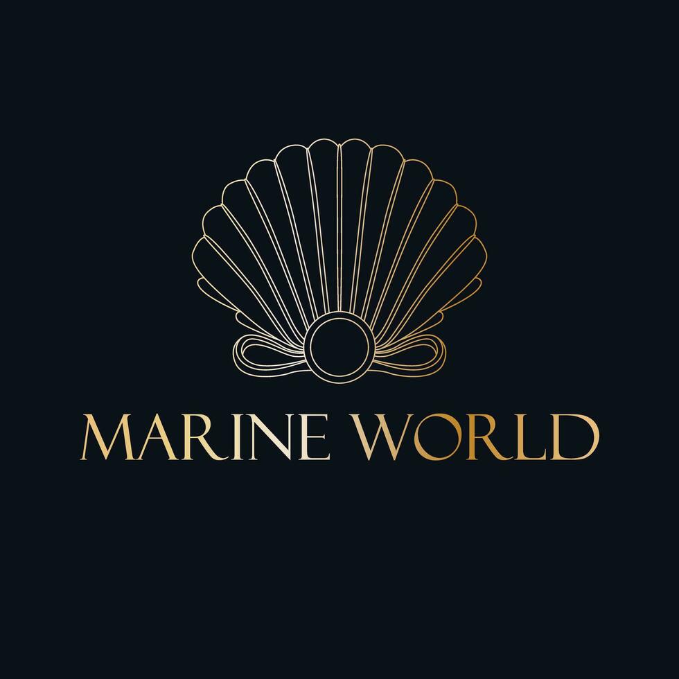 marinho mundo vetor logotipo Projeto. Concha do mar e pérola logotipo. Concha logotipo modelo.