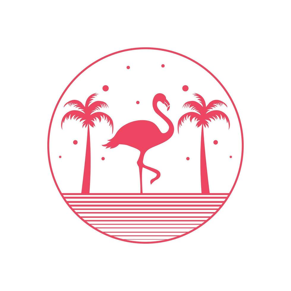 tropical ilustração vetor Projeto. flamingo e Palma árvores emblema.