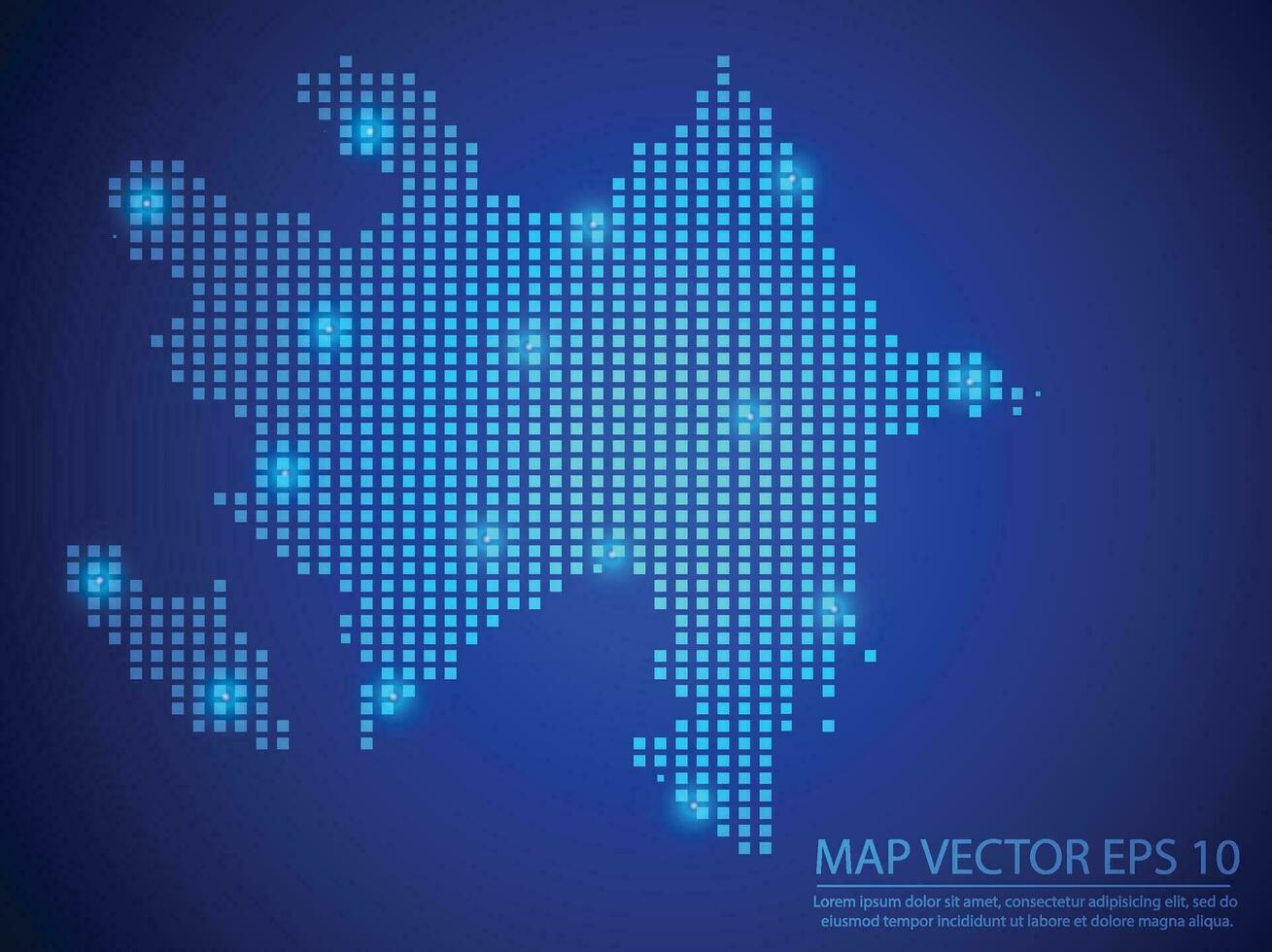 quadrado ponto mapa azul cor, azerbaijão mapa com luz em azul fundo vetor