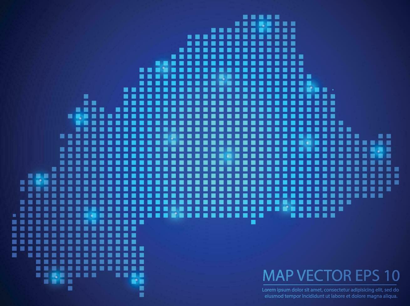 quadrado ponto mapa azul cor, burkina faso mapa com luz em azul fundo vetor