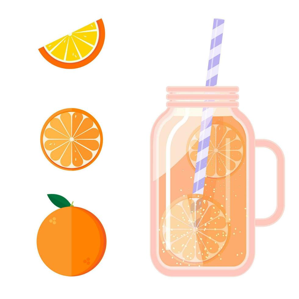 fruta suco dentro uma transparente vidro jarra, Palha tubo. recentemente espremido laranja suco. modelo. vetor ilustração