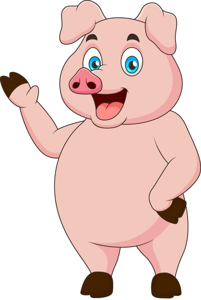 desenho animado ilustração do uma fofa porco em pé vetor