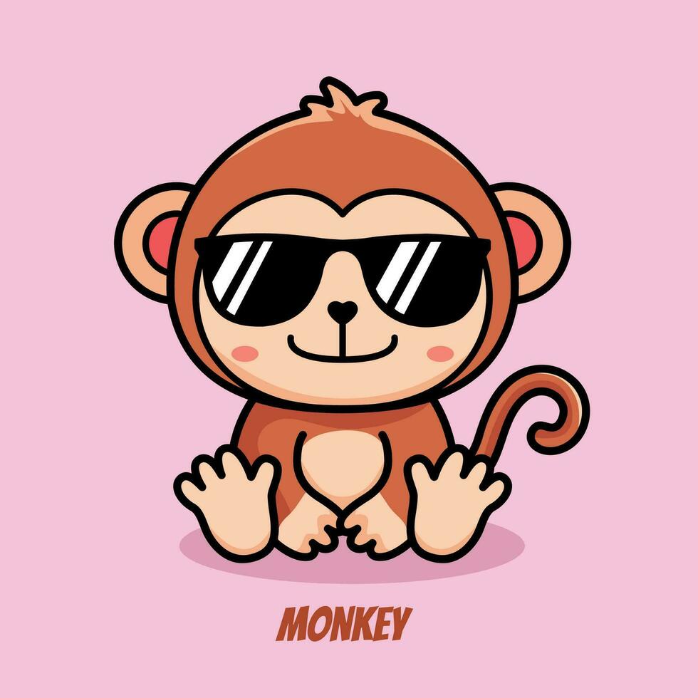 macaco com oculos de sol fofa vetor