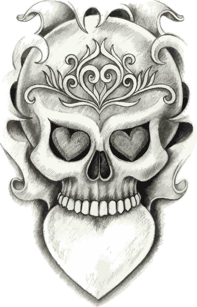 surreal chique crânio tatuagem mão desenhando e faço gráfico vetor. vetor