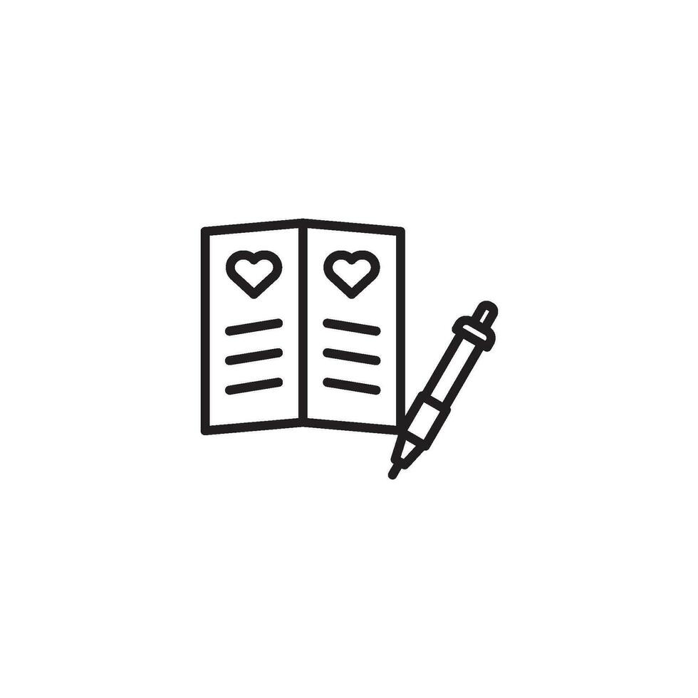 caneta e caderno com corações ícone. dia dos namorados dia conceito. vetor ilustração