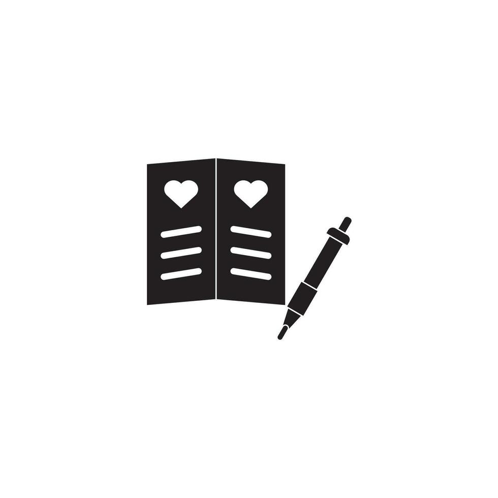 caneta e caderno com corações ícone. dia dos namorados dia conceito. vetor ilustração