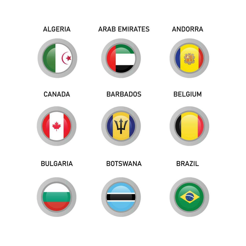 vetor conjunto do retangular ícones. bandeiras do todos países e continentes