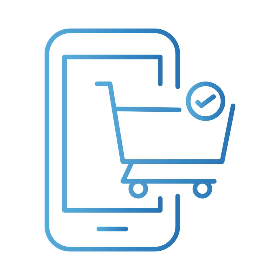 smartphone com estilo gradiente de pagamentos de carrinho de compras online vetor