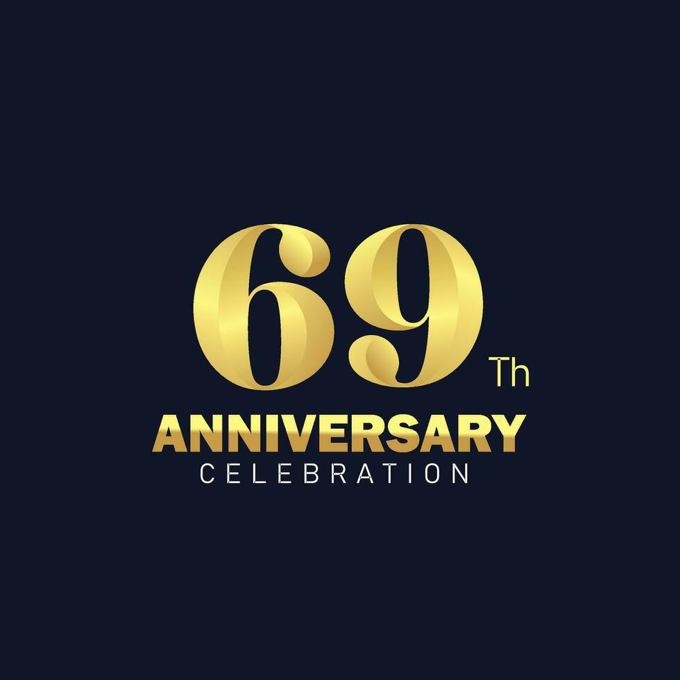 dourado 69º aniversário logotipo projeto, luxuoso e lindo galo dourado cor para celebração evento, casamento, cumprimento cartão, e convite vetor