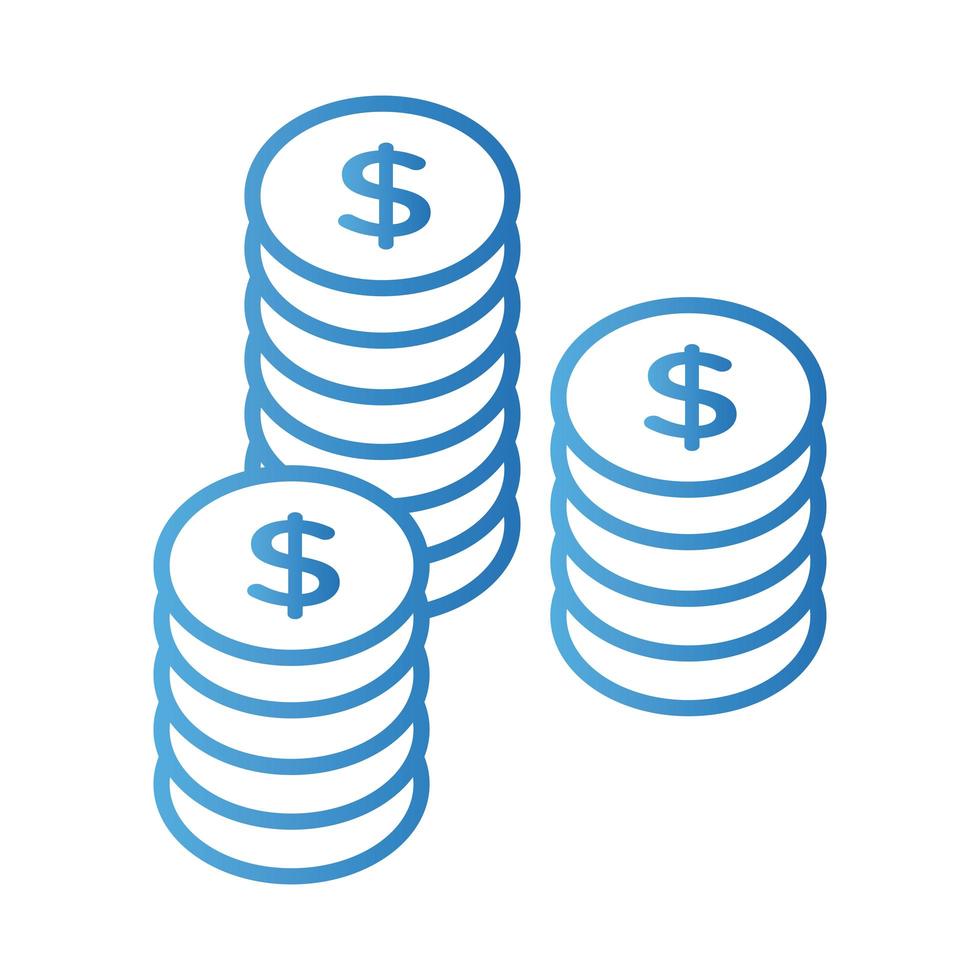 ícone de estilo gradiente moedas dinheiro dólares vetor