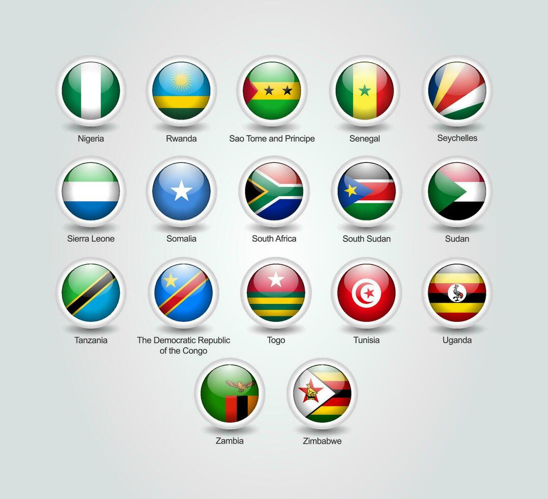 3d bandeira ícones lustroso círculo do África países vetor