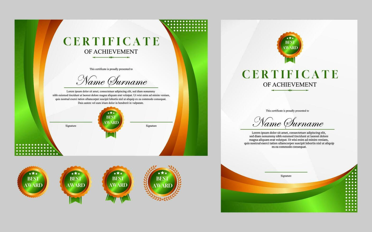moderno simples certificado Projeto a4 luxo certificado verde ouro cor vetor