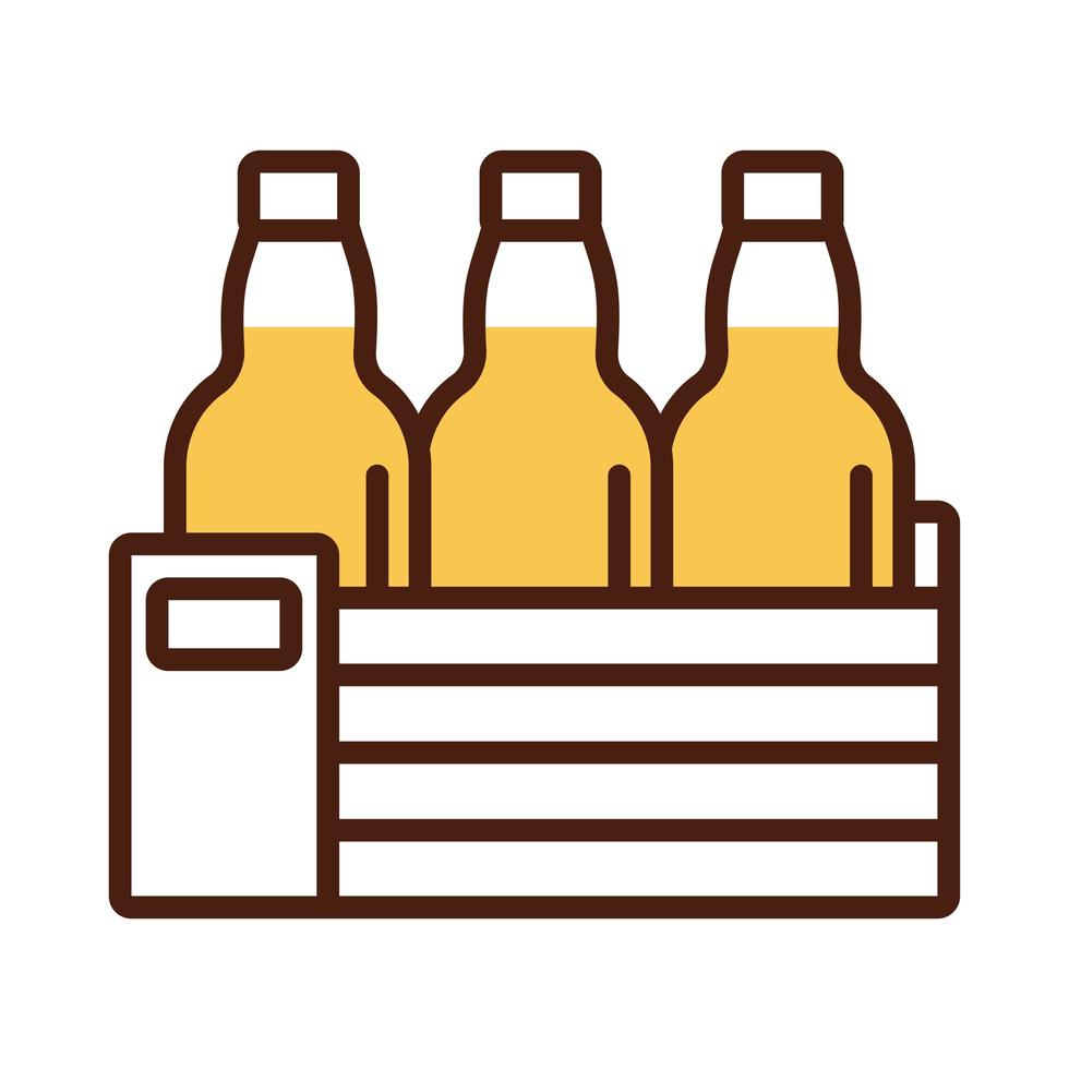 garrafas de cerveja na cesta de bebidas linha internacional e estilo de preenchimento vetor