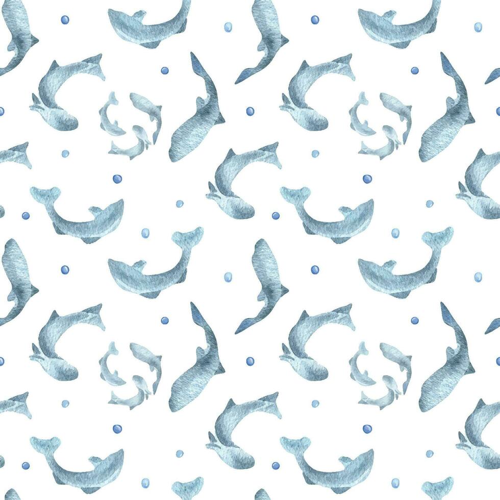 peixe silhuetas salmão, truta aguarela desatado padronizar isolado em branco fundo. natação selvagem azul peixe mão retirou. Projeto elemento para pacote, rótulo, têxtil, invólucro, fundo, impressão vetor