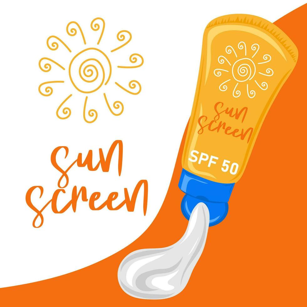 aberto protetor solar tubo com creme. Sol proteção cosméticos vetor