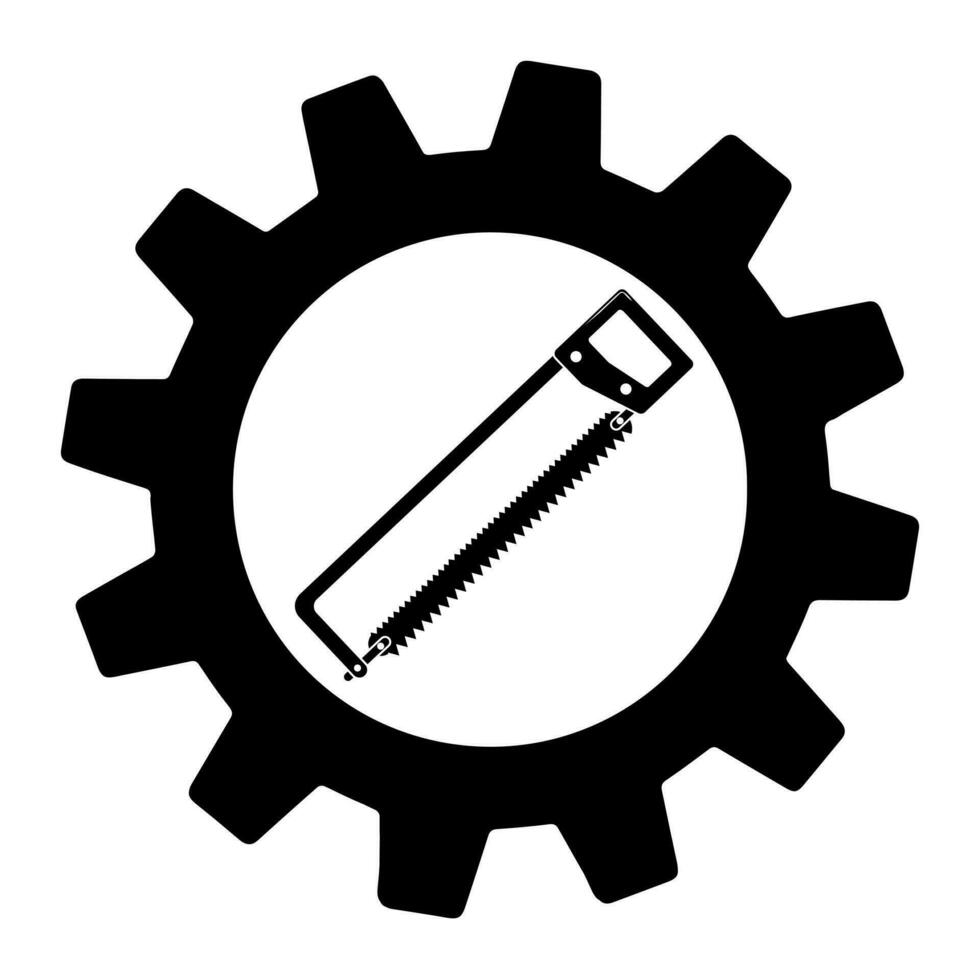 Ferramenta de carpintaria de serra no ícone de engrenagem plana para aplicativos e sites vetor