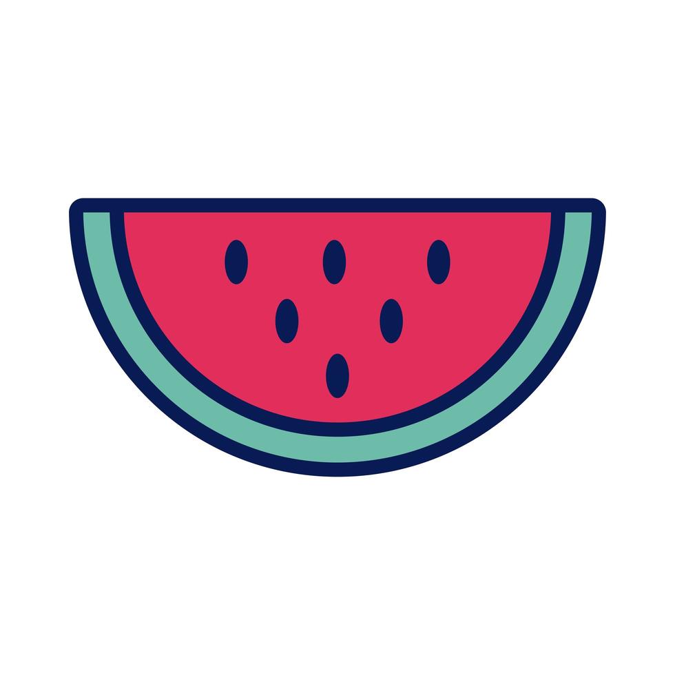 Linha de frutas frescas de melancia e ícone de preenchimento vetor