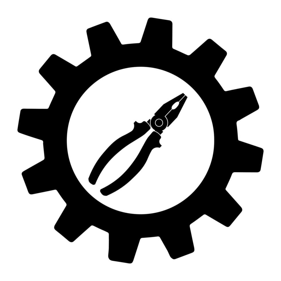 ícone de alicate elétrico técnico na engrenagem. esboço do ícone técnico do alicate elétrico para web design vetor