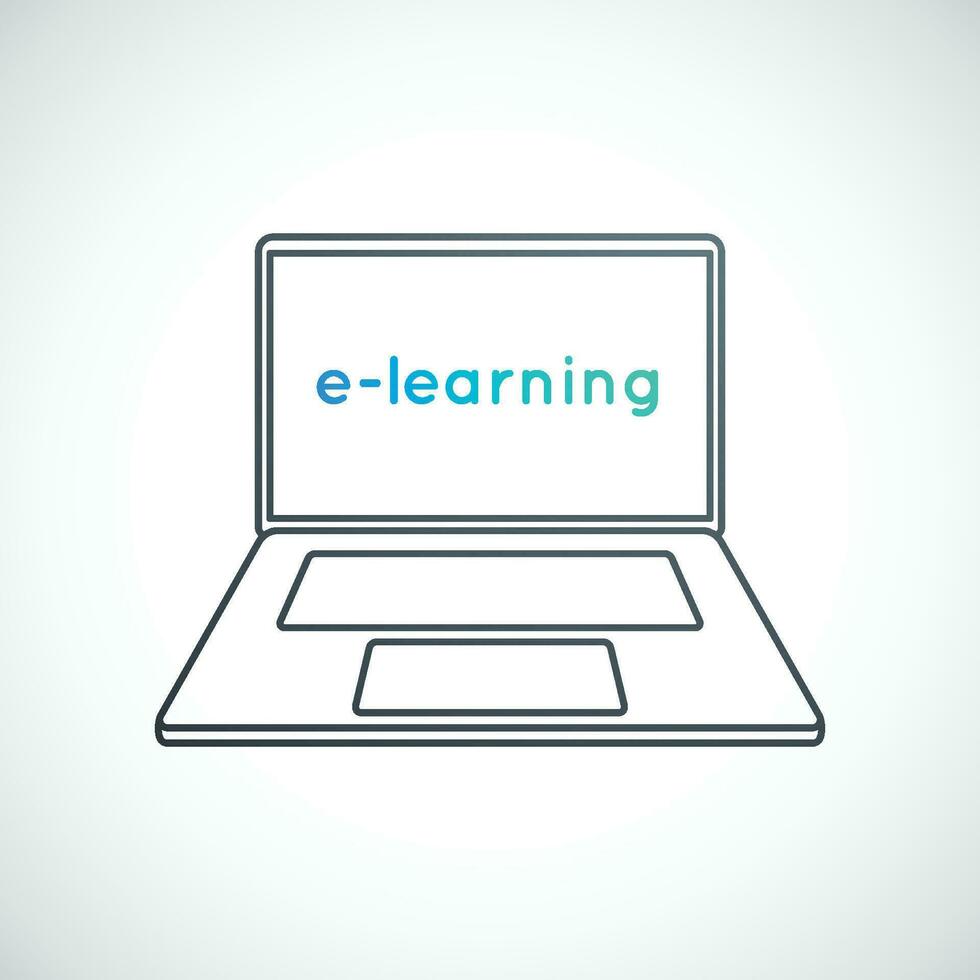computador portátil com texto e-learning em uma tela. esboço computador portátil emblema. vetor