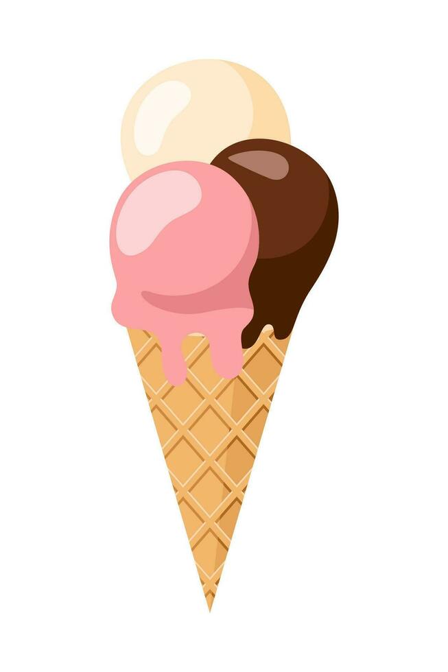 gelo cremes plano ilustração, doce saboroso sobremesas, gelo creme waffle cones, picolés com diferente coberturas desenho animado vetor ilustração