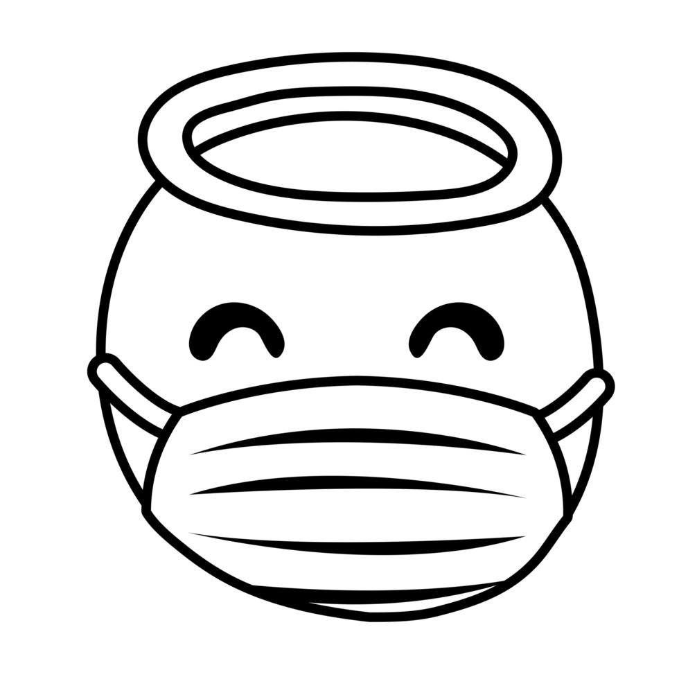anjo emoji usando máscara médica estilo de linha vetor