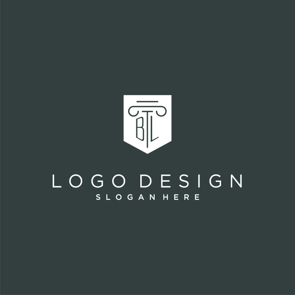 bl monograma com pilar e escudo logotipo projeto, luxo e elegante logotipo para legal empresa vetor