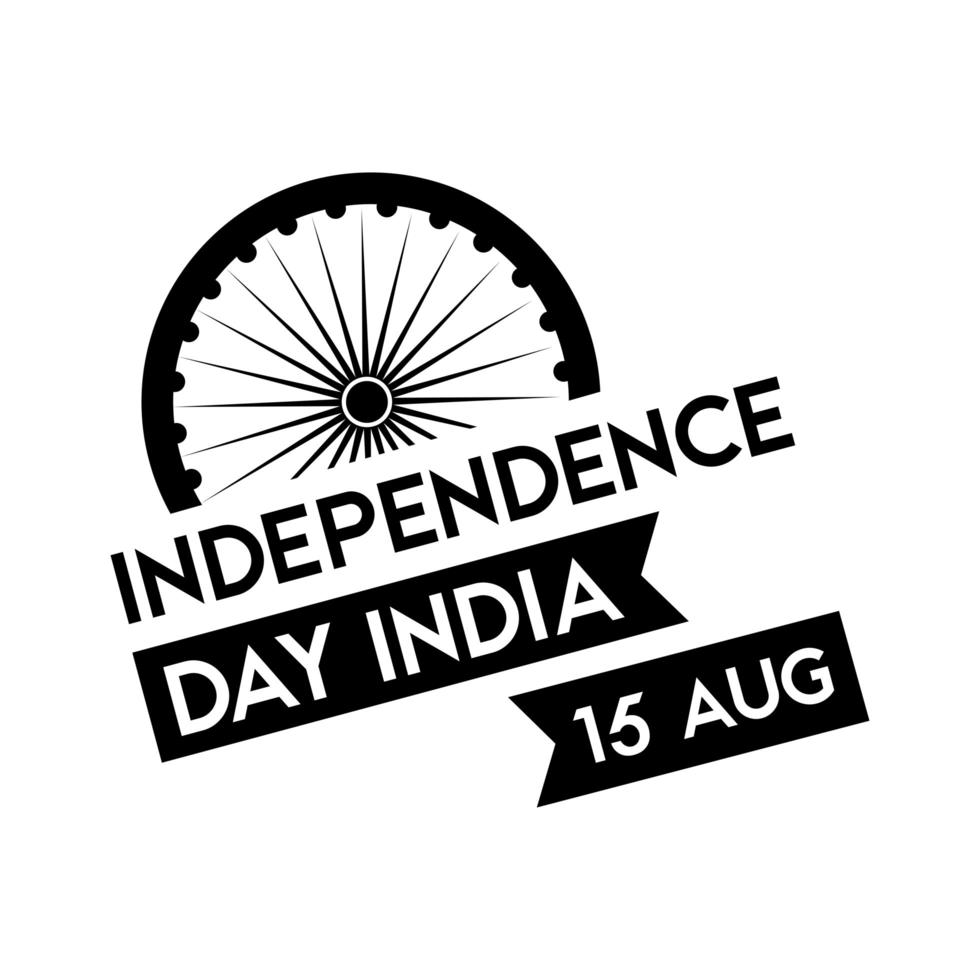 celebração do dia da independência da Índia com ashoka chakra com estilo de silhueta de fita vetor