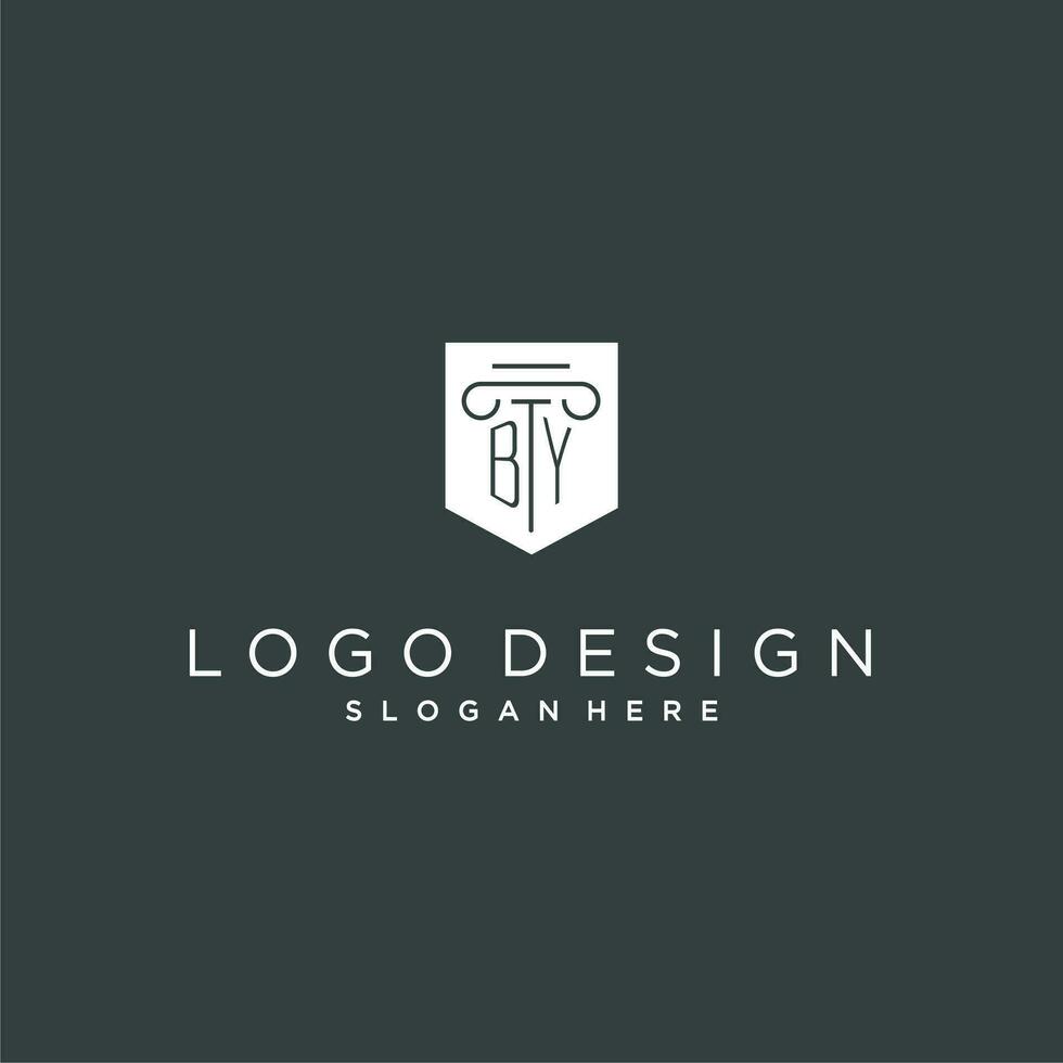 de monograma com pilar e escudo logotipo projeto, luxo e elegante logotipo para legal empresa vetor