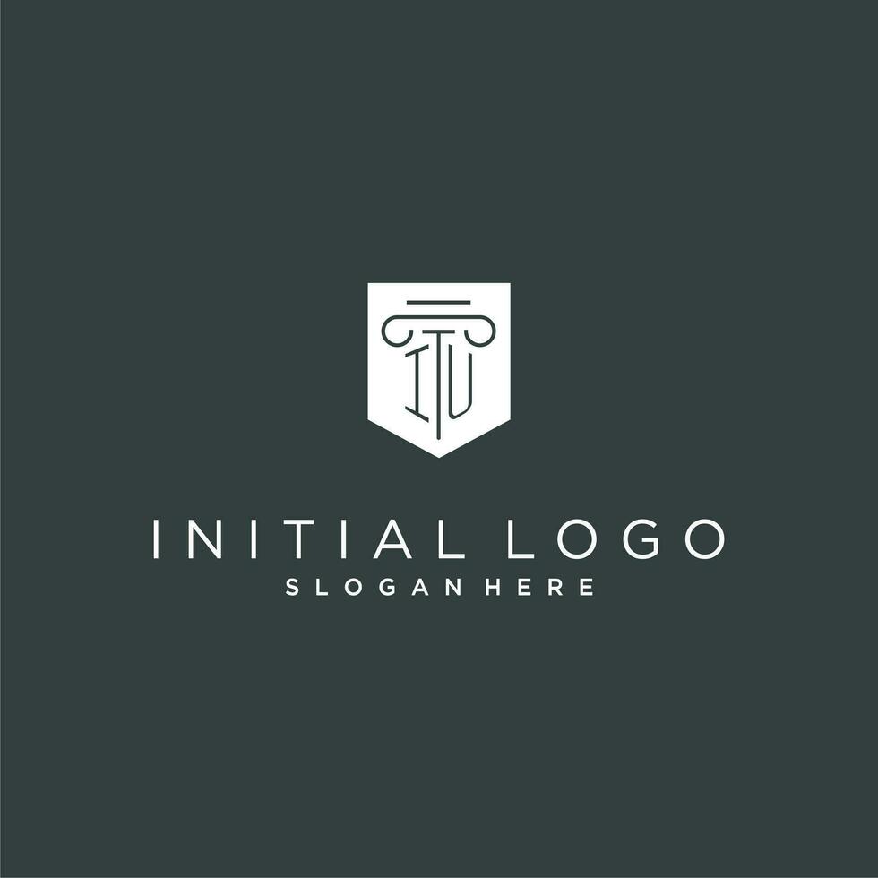 eu monograma com pilar e escudo logotipo projeto, luxo e elegante logotipo para legal empresa vetor