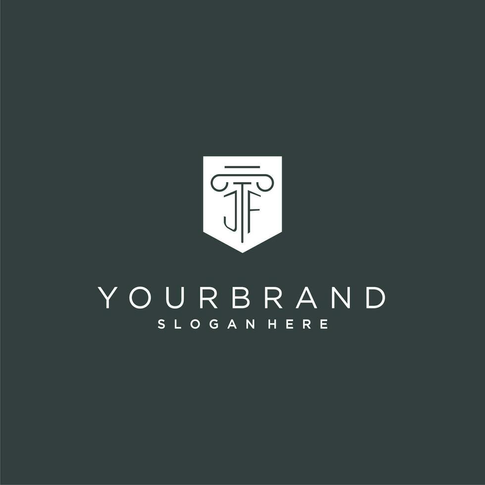 jf monograma com pilar e escudo logotipo projeto, luxo e elegante logotipo para legal empresa vetor