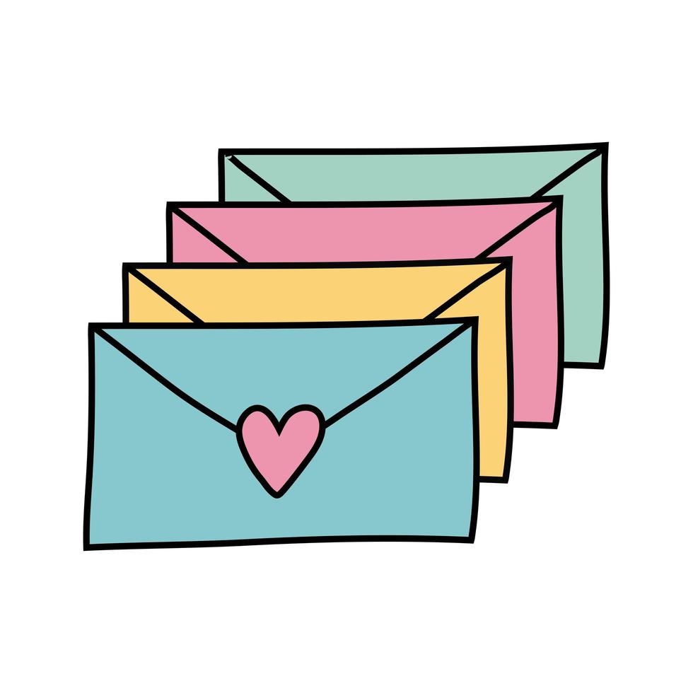 cartas de amor em envelopes ícone de estilo de formato livre vetor