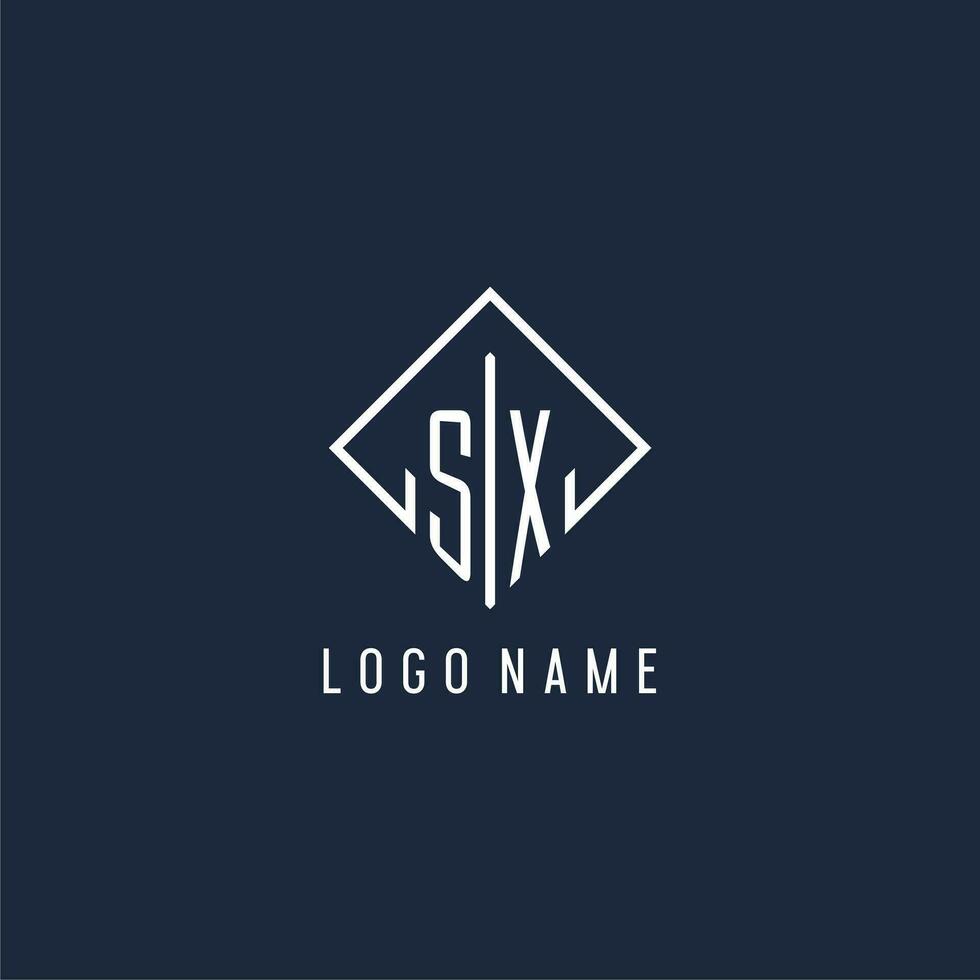 sx inicial logotipo com luxo retângulo estilo Projeto vetor