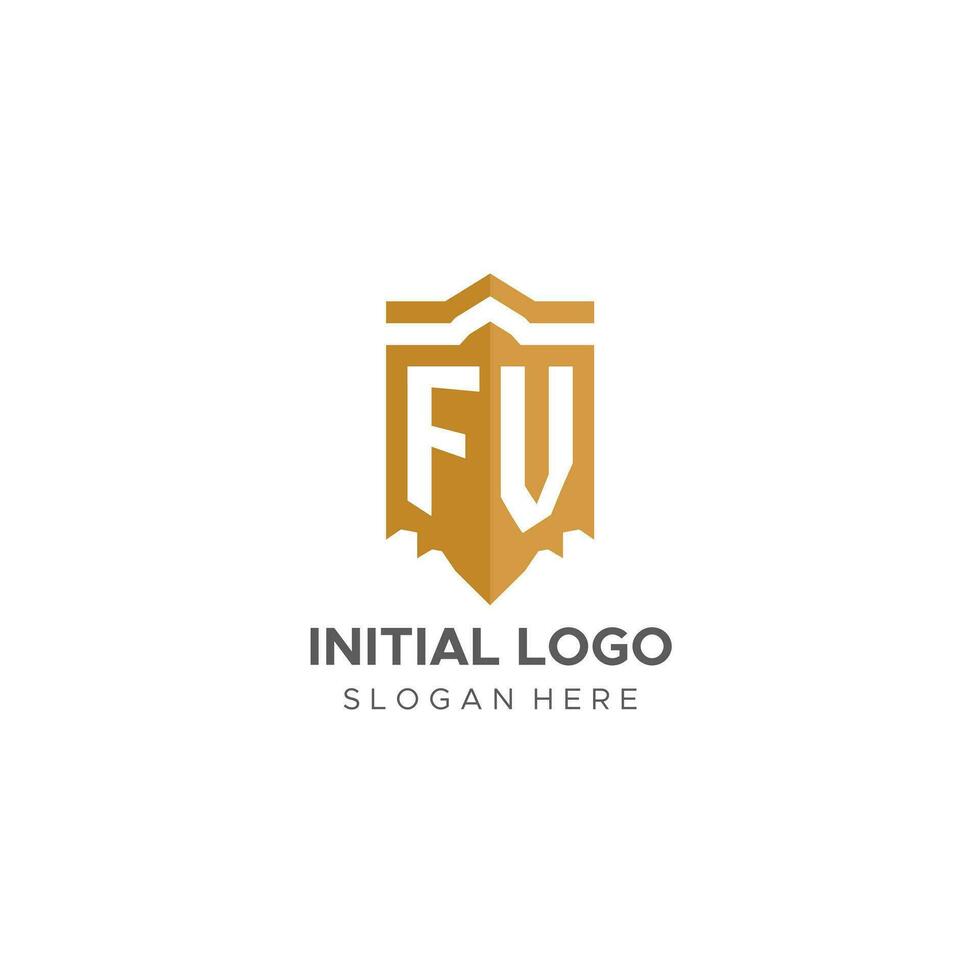 monograma fv logotipo com escudo geométrico forma, elegante luxo inicial logotipo Projeto vetor