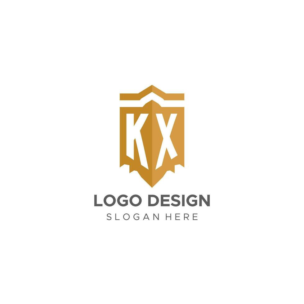 monograma kx logotipo com escudo geométrico forma, elegante luxo inicial logotipo Projeto vetor