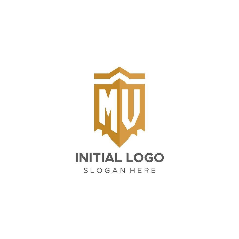 monograma mv logotipo com escudo geométrico forma, elegante luxo inicial logotipo Projeto vetor