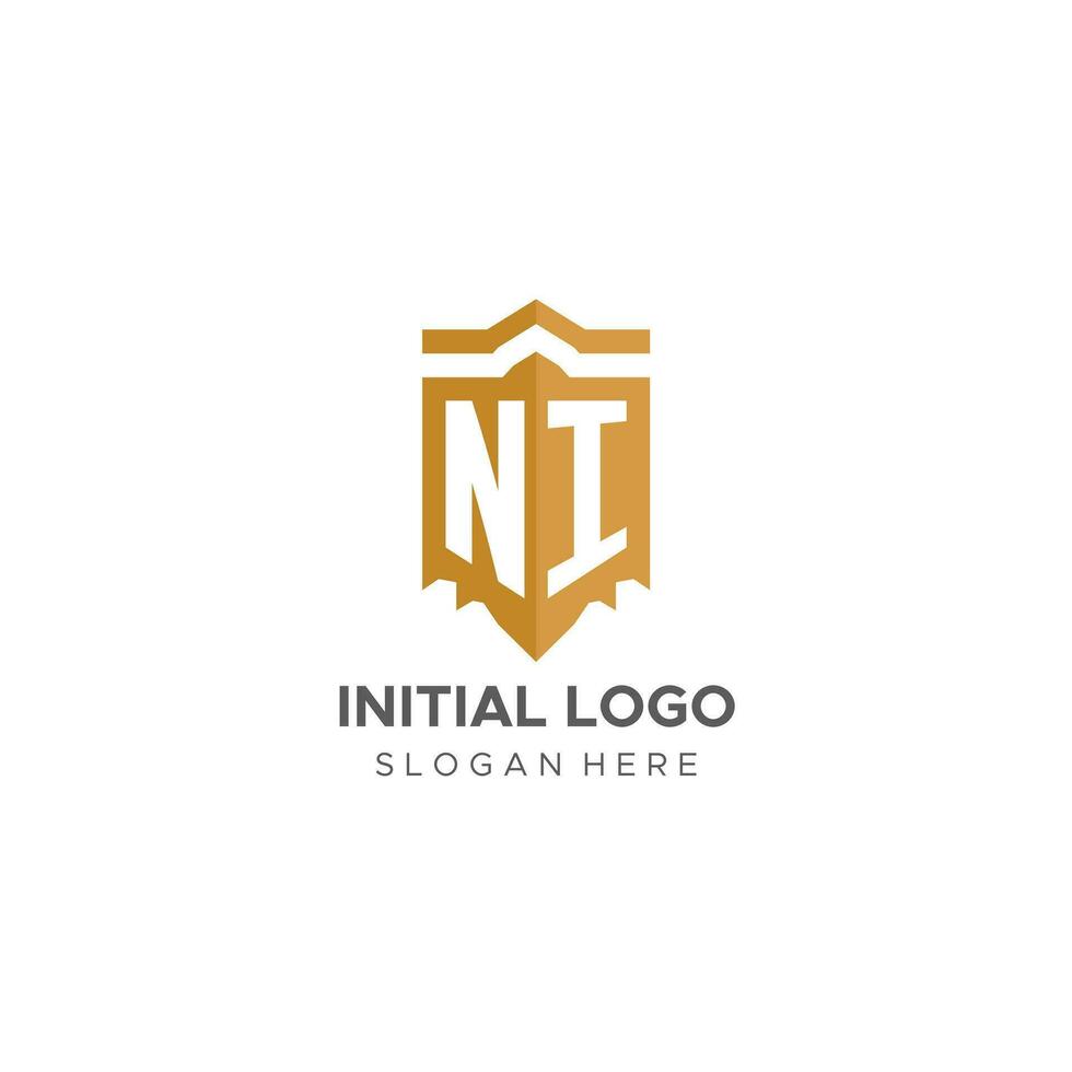 monograma ni logotipo com escudo geométrico forma, elegante luxo inicial logotipo Projeto vetor