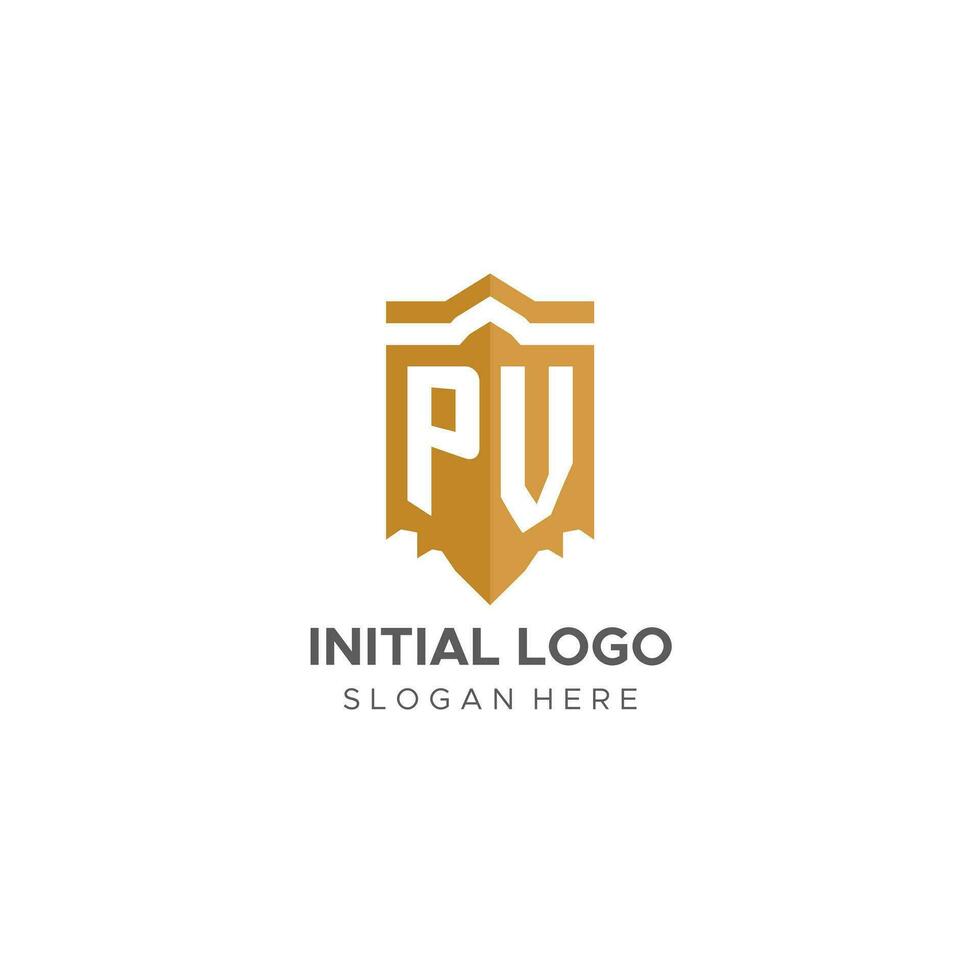 monograma pv logotipo com escudo geométrico forma, elegante luxo inicial logotipo Projeto vetor