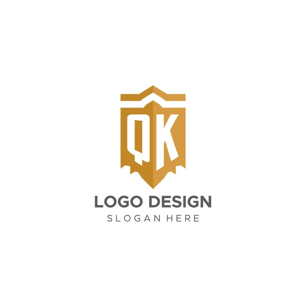 monograma qk logotipo com escudo geométrico forma, elegante luxo inicial logotipo Projeto vetor