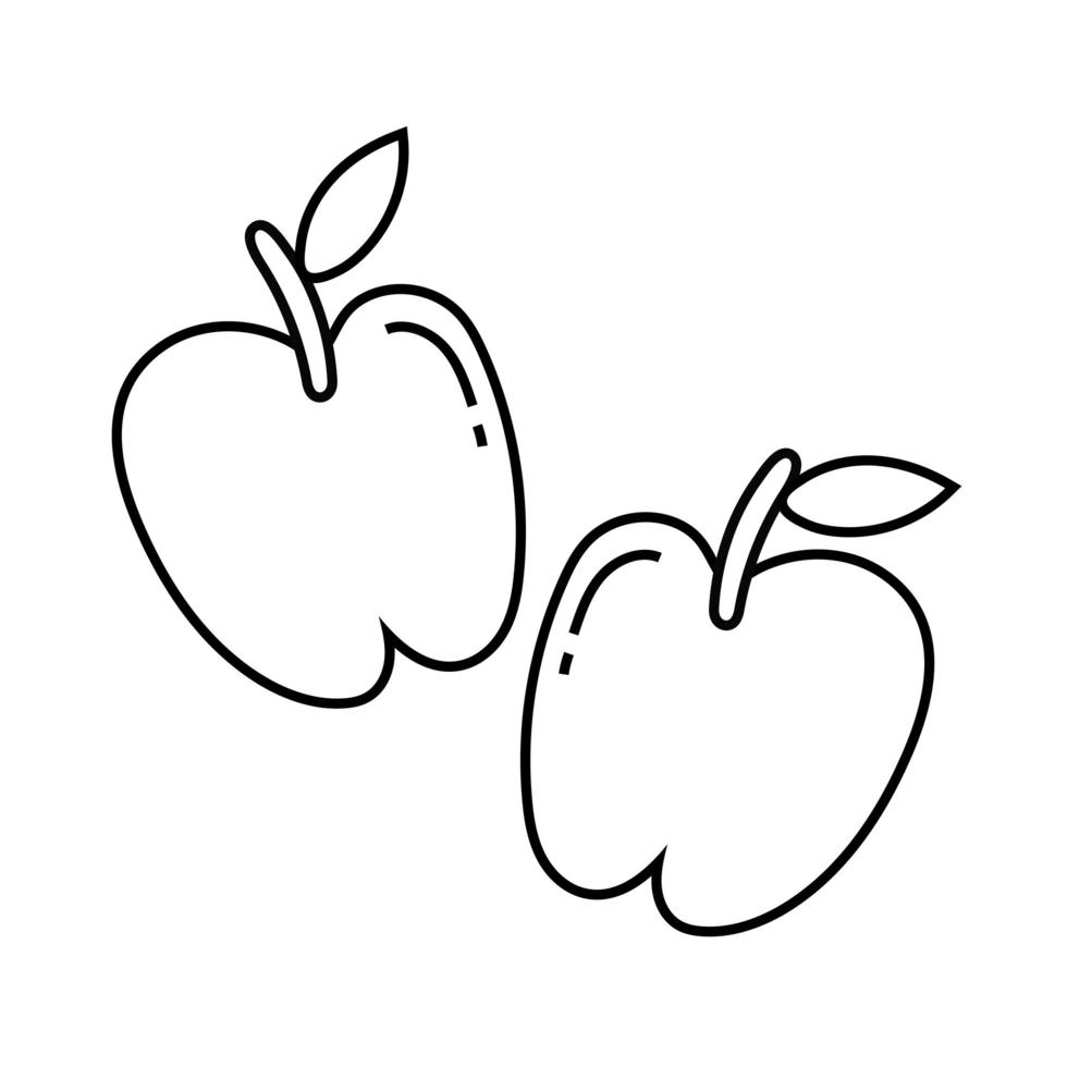 ícones de estilo de linha de maçãs frescas vetor