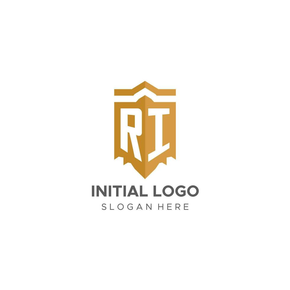 monograma ri logotipo com escudo geométrico forma, elegante luxo inicial logotipo Projeto vetor