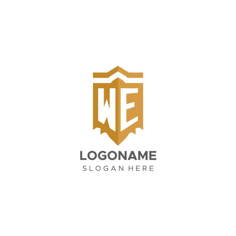 monograma nós logotipo com escudo geométrico forma, elegante luxo inicial logotipo Projeto vetor