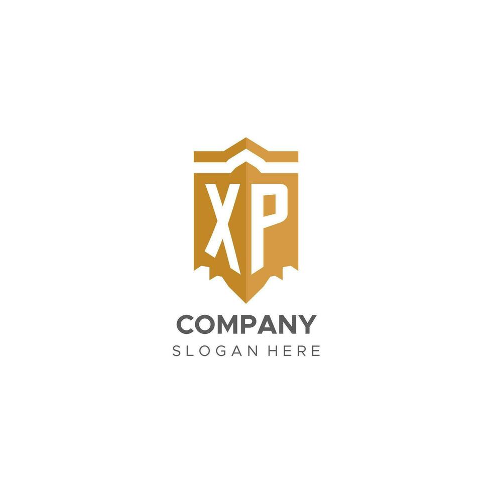 monograma xp logotipo com escudo geométrico forma, elegante luxo inicial logotipo Projeto vetor
